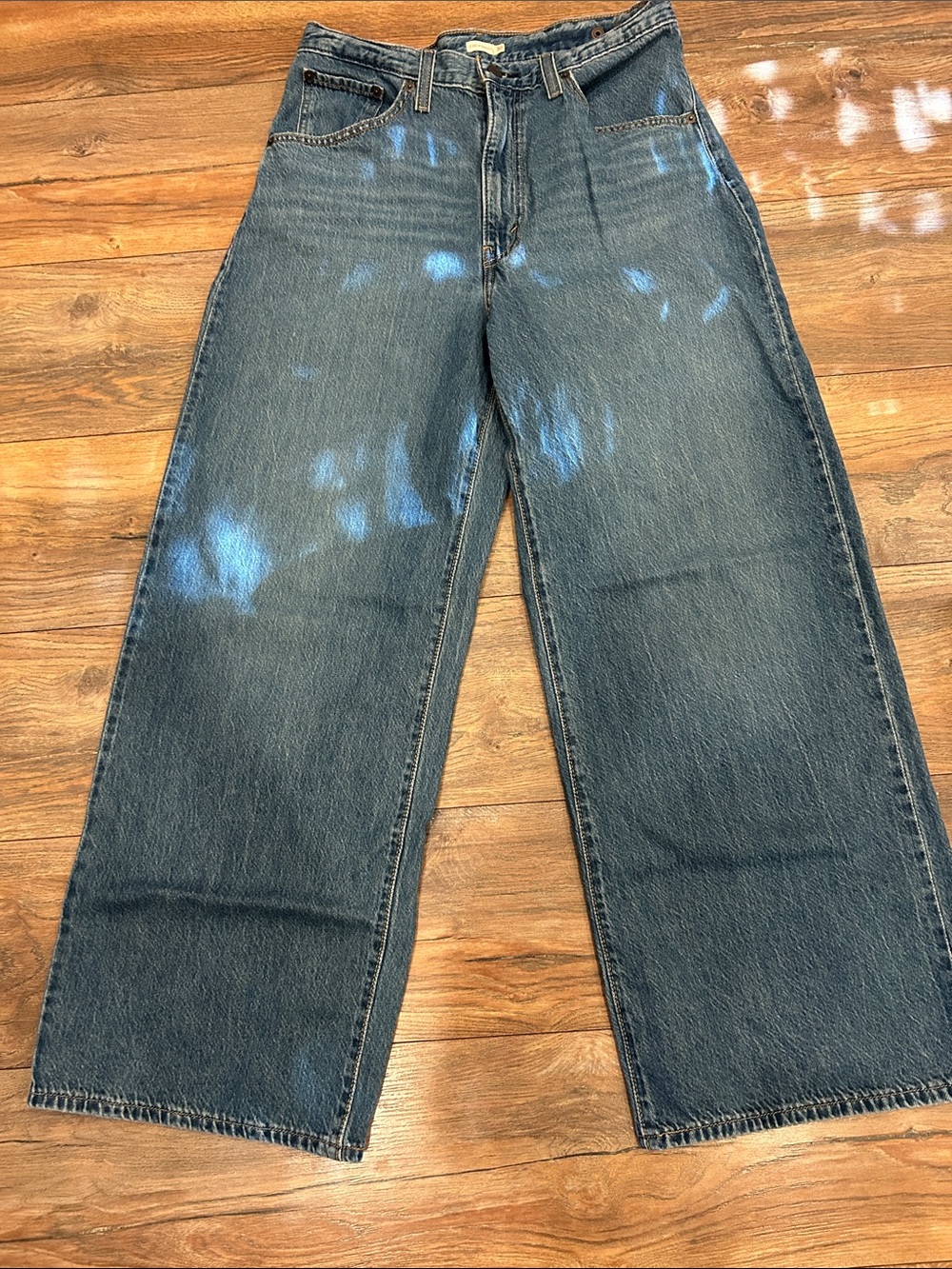 Cinch Waist Baggy Wide-Leg Women’s Jeans — Medium Blue